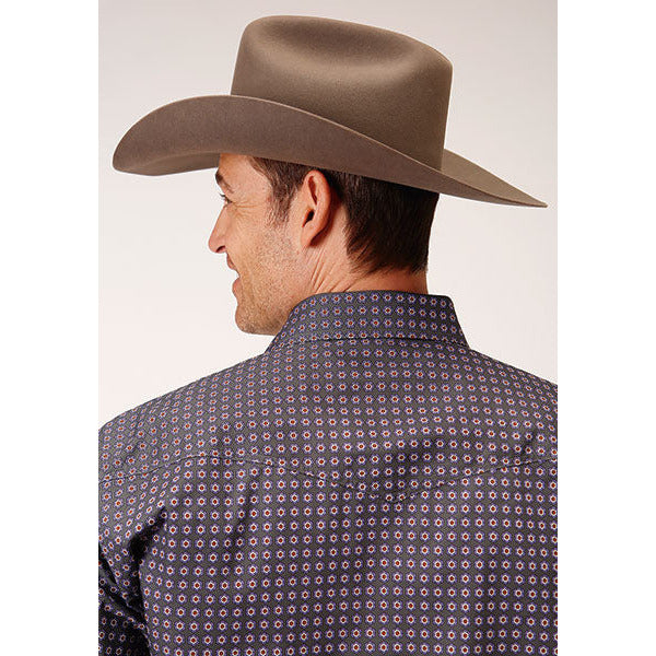 Men's Roper Plum Foulard Snap Front Western Shirt - Gray - yeehawcowboy