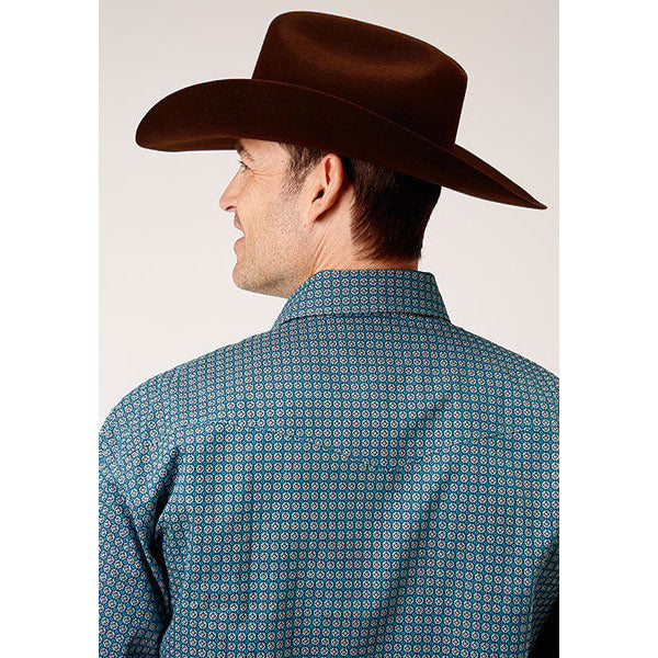 Men's Roper Azure Neat Snap Front Western Shirt - Blue - yeehawcowboy