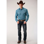 Men's Roper Medallion Paisley Snap Front Western Shirt - Blue - yeehawcowboy