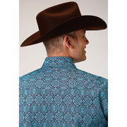 Men's Roper Medallion Paisley Snap Front Western Shirt - Blue - yeehawcowboy