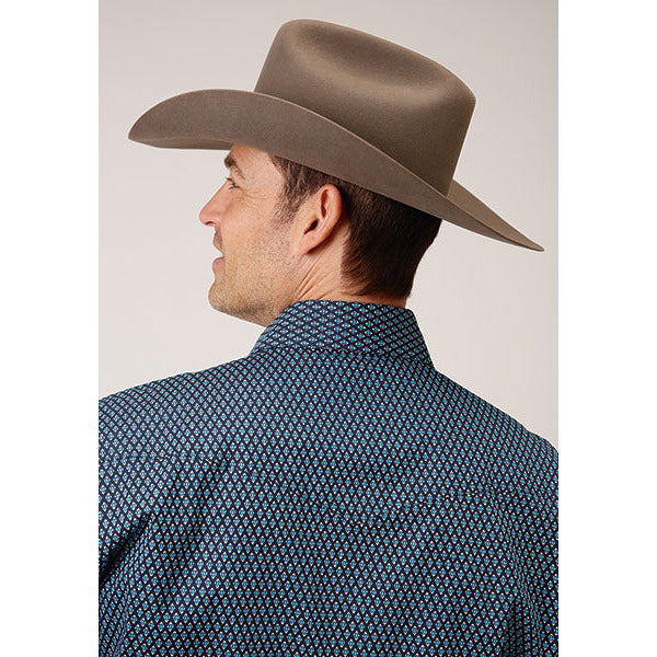 Men's Roper Diamond Neat Snap Front Western Shirt - Navy - yeehawcowboy