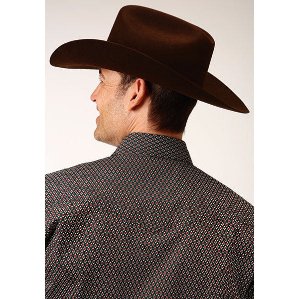 Men's Roper Diamond Neat Snap Front Western Shirt - Olive - yeehawcowboy