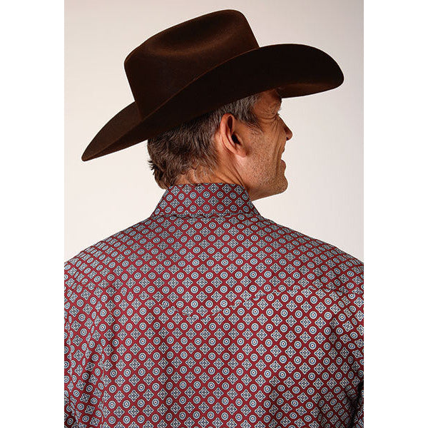 Men's Roper Classic Foulard Snap Front Western Shirt - Wine - yeehawcowboy