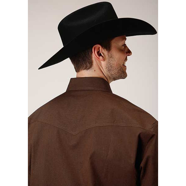 Men's Roper Black Fill Snap Front Western Shirt - Brown - yeehawcowboy
