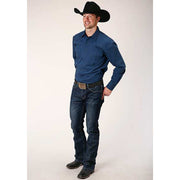 Men's Roper Black Fill Solid Snap Front Western Shirt - Blue - yeehawcowboy
