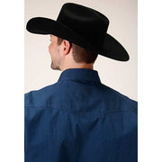 Men's Roper Black Fill Solid Snap Front Western Shirt - Blue - yeehawcowboy