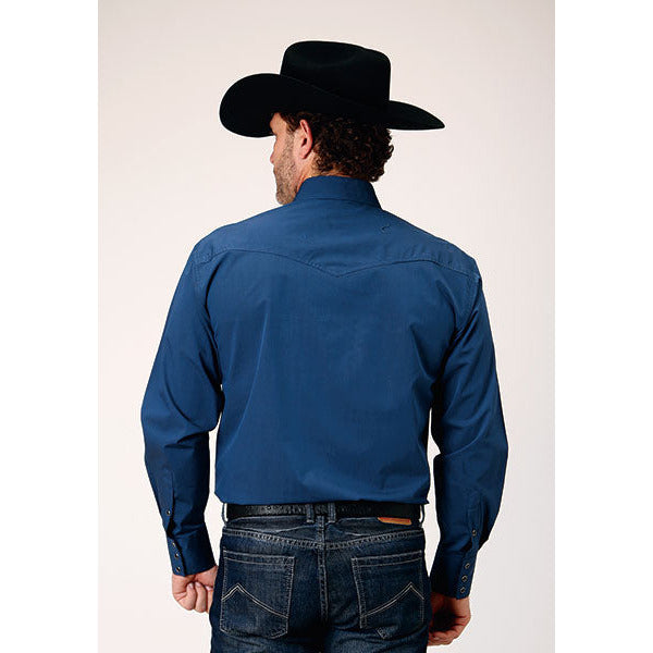 Men's Roper Black Fill Snap Front Western Shirt - Blue - yeehawcowboy