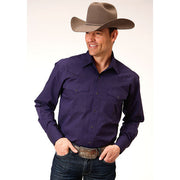 Men's Roper Black Fill Solid Snap Front Western Shirt - Purple - yeehawcowboy