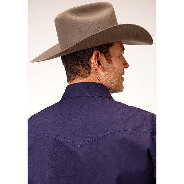 Men's Roper Black Fill Solid Snap Front Western Shirt - Purple - yeehawcowboy