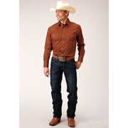 Men's Roper Solid Poplin Stretch Snap Front Western Shirt - Orange - yeehawcowboy