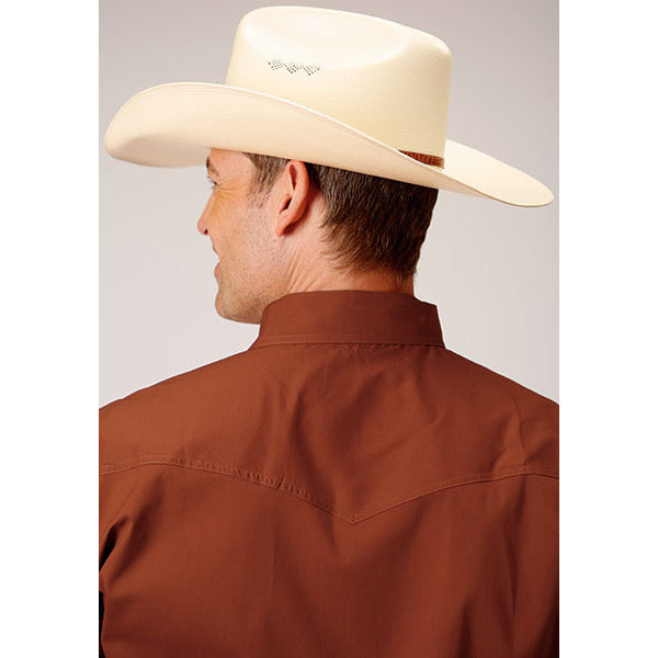 Men's Roper Solid Poplin Stretch Snap Front Western Shirt - Orange - yeehawcowboy