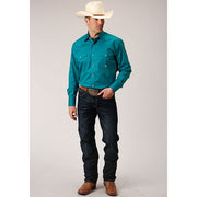 Men's Roper Solid Poplin Stretch Snap Front Western Shirt - Turquoise - yeehawcowboy