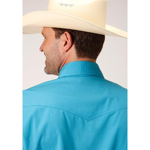 Men's Roper Stretch Poplin Snap Front Western Shirt - Turquoise - yeehawcowboy