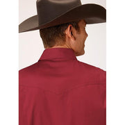 Men's Roper Stretch Poplin Snap Front Western Shirt - Red - yeehawcowboy
