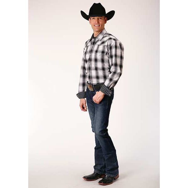 Men's Roper Black Hills Plaid Snap Front Western Shirt - Black - yeehawcowboy