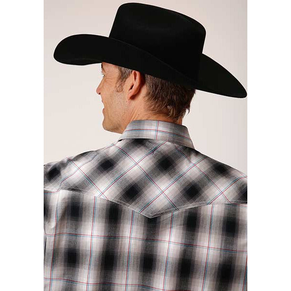 Men's Roper Black Hills Plaid Snap Front Western Shirt - Black - yeehawcowboy