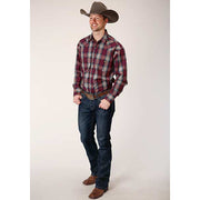 Men's Roper Wine Plaid Snap Front Western Shirt - Wine - yeehawcowboy