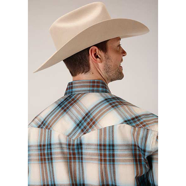 Men's Roper Cocao Plaid Snap Front Western Shirt - Brown - yeehawcowboy