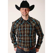 Men's Roper Dark Chocolate Plaid Snap Front Western Shirt - Brown - yeehawcowboy