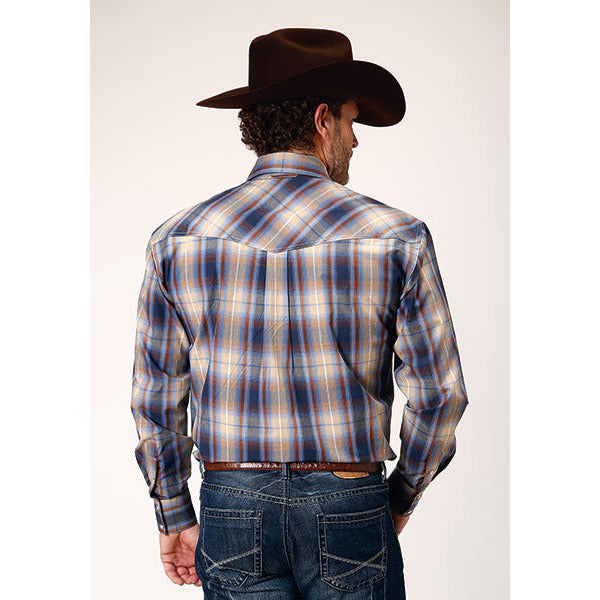 Men's Roper Ranch Plaid Snap Front Western Shirt - Brown - yeehawcowboy