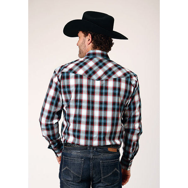 Men's Roper West Plaid Snap Front Western Shirt - Black - yeehawcowboy