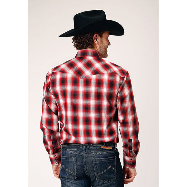 Men's Roper Basic Red Plaid Snap Front Western Shirt - Red - yeehawcowboy