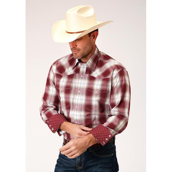 Men's Roper Red Ombre Snap Front Western Shirt - Red - yeehawcowboy