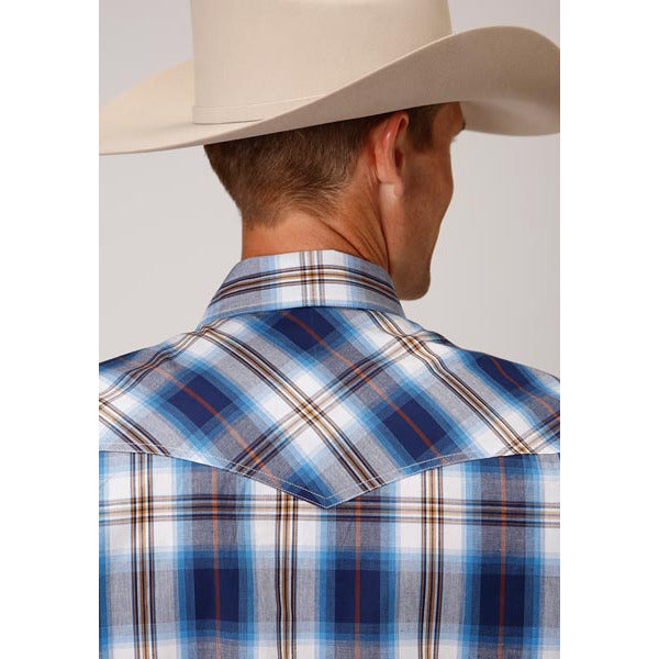 Men's Roper Royal Plaid Snap Front Western Shirt - Blue - yeehawcowboy