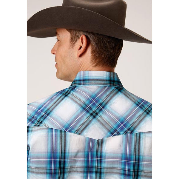 Men's Roper Clear Sky Plaid Snap Front Western Shirt - Green - yeehawcowboy