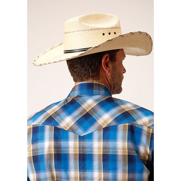 Men's Roper Clear Sky Plaid Snap Front Western Shirt - Blue - yeehawcowboy