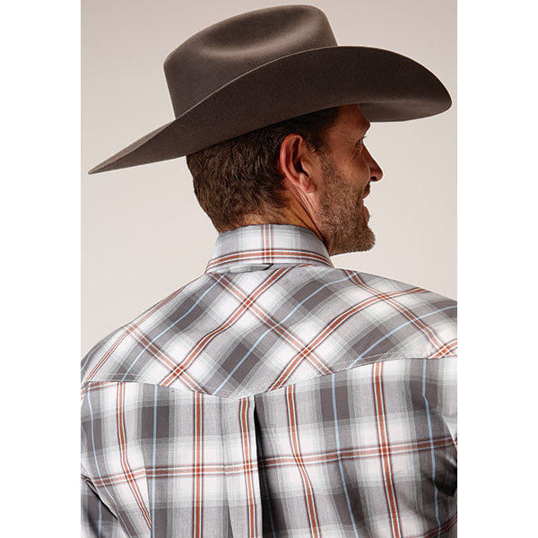 Men's Roper Smokey Plaid Snap Front Western Shirt - Gray - yeehawcowboy