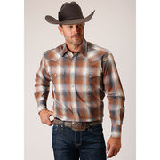 Men's Roper Copper Ombre Plaid Snap Front Western Shirt - Rust - yeehawcowboy