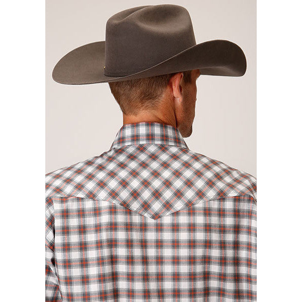 Men's Roper Stretch Check Snap Front Western Shirt - Gray - yeehawcowboy