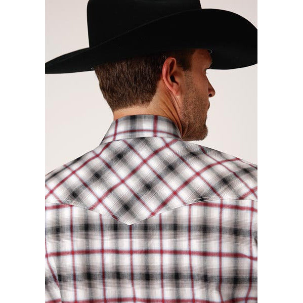 Men's Roper Classic Ombre Stretch Plaid Snap Front Western Shirt - Black - yeehawcowboy