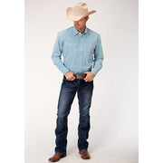 Men's Roper Stretch Check Snap Front Western Shirt - Blue - yeehawcowboy