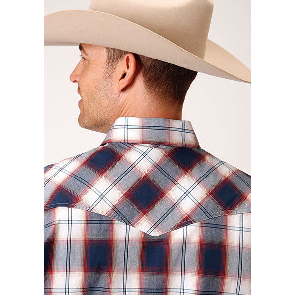 Men's Roper Liberty Plaid Snap Front Western Shirt - Blue - yeehawcowboy