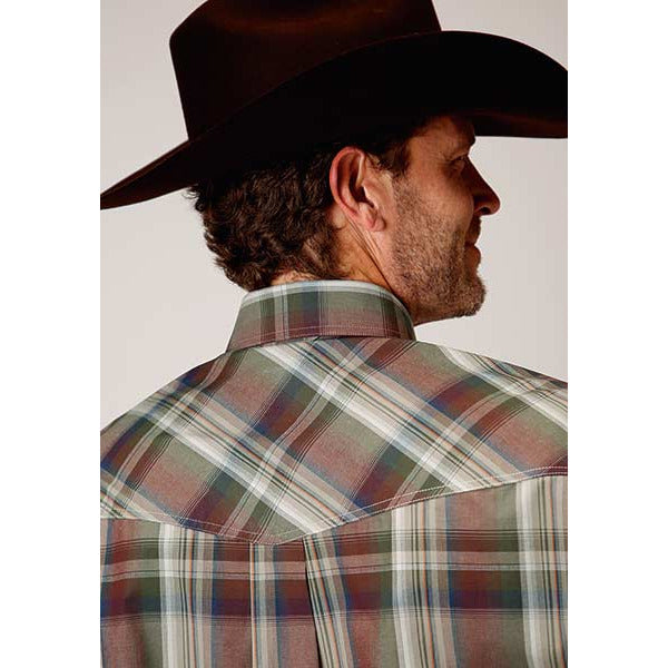 Men's Roper Redwood Plaid Snap Front Western Shirt - Wine - yeehawcowboy