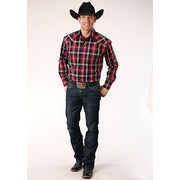 Men's Roper Saddle Plaid Snap Front Western Shirt - Red - yeehawcowboy