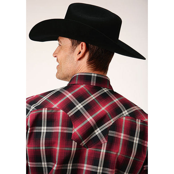 Men's Roper Saddle Plaid Snap Front Western Shirt - Red - yeehawcowboy