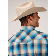 Men's Roper Sunset Plaid Snap Front Western Shirt - Blue - yeehawcowboy