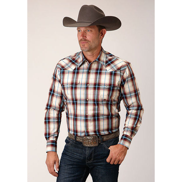 Men's Roper Red Canyon Plaid Snap Front Western Shirt - Red - yeehawcowboy