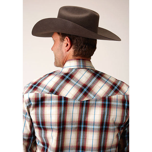 Men's Roper Red Canyon Plaid Snap Front Western Shirt - Red - yeehawcowboy