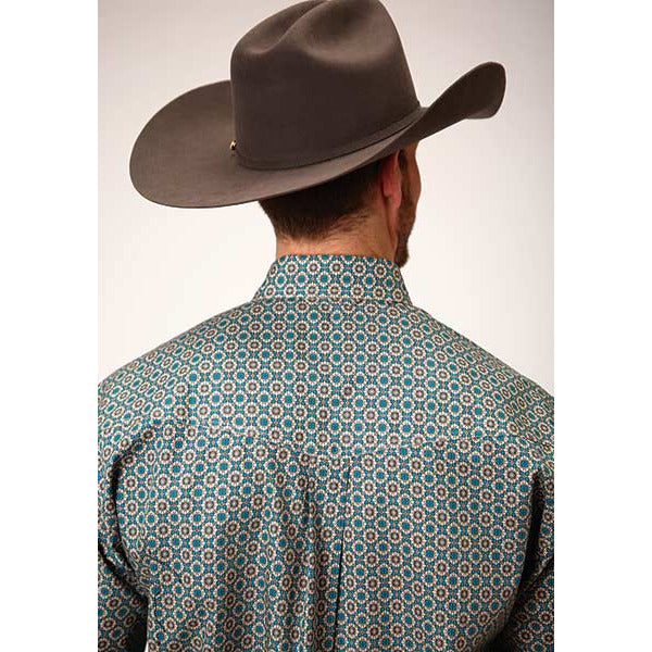 Men's Roper Teal Foulard Button Down Western Shirt - Blue - yeehawcowboy