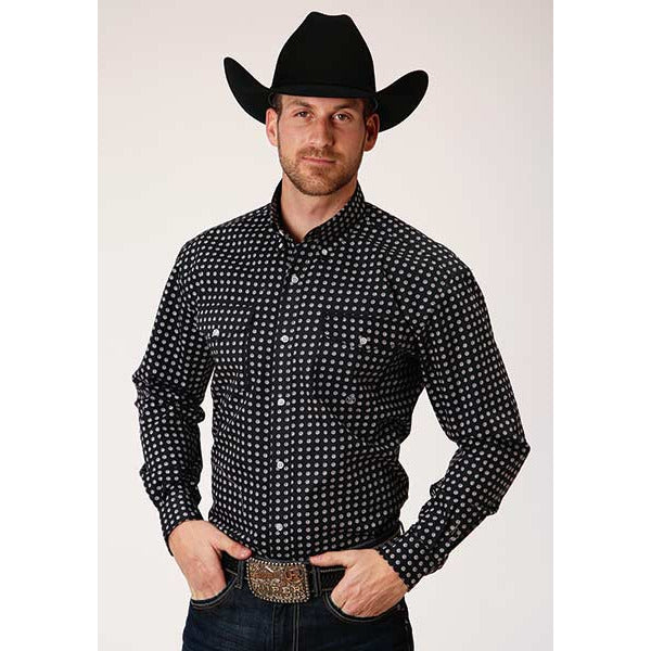 Men's Roper Classic Foulard Button Down Western Shirt - Black - yeehawcowboy