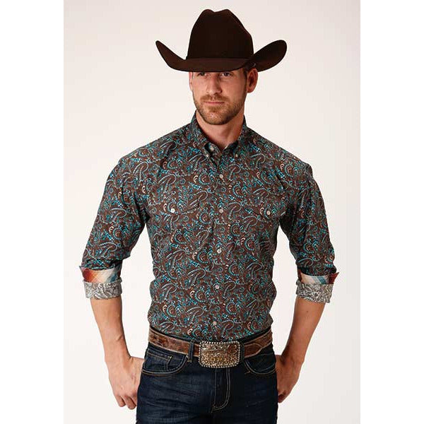 Men's Roper Canyon Paisley Button Down Western Shirt - Brown - yeehawcowboy