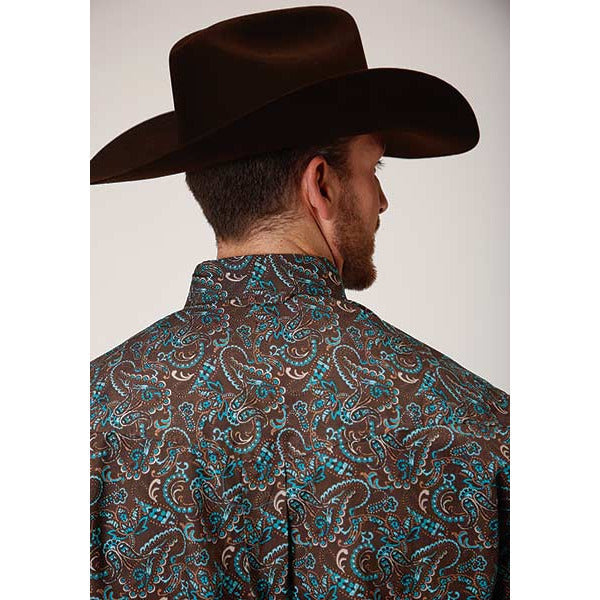 Men's Roper Canyon Paisley Button Down Western Shirt - Brown - yeehawcowboy