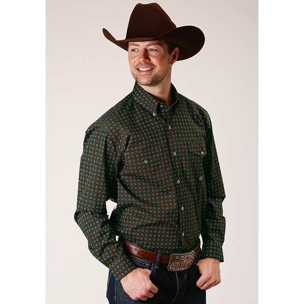 Men's Roper Chocolate Agave Foulard Button Down Western Shirt - Brown - yeehawcowboy