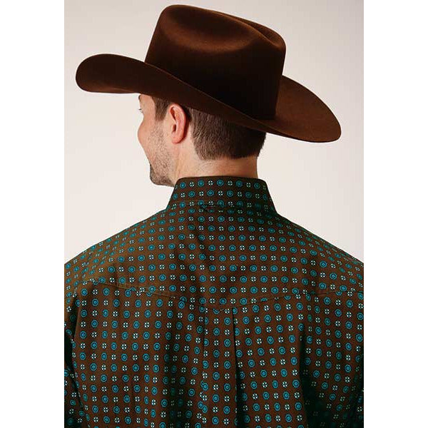 Men's Roper Chocolate Agave Foulard Button Down Western Shirt - Brown - yeehawcowboy