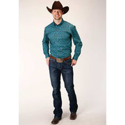 Men's Roper Blue Agave Paisley Button Down Western Shirt - Blue - yeehawcowboy