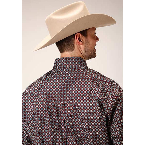 Men's Roper Currant Foulard Button Down Western Shirt - Wine - yeehawcowboy
